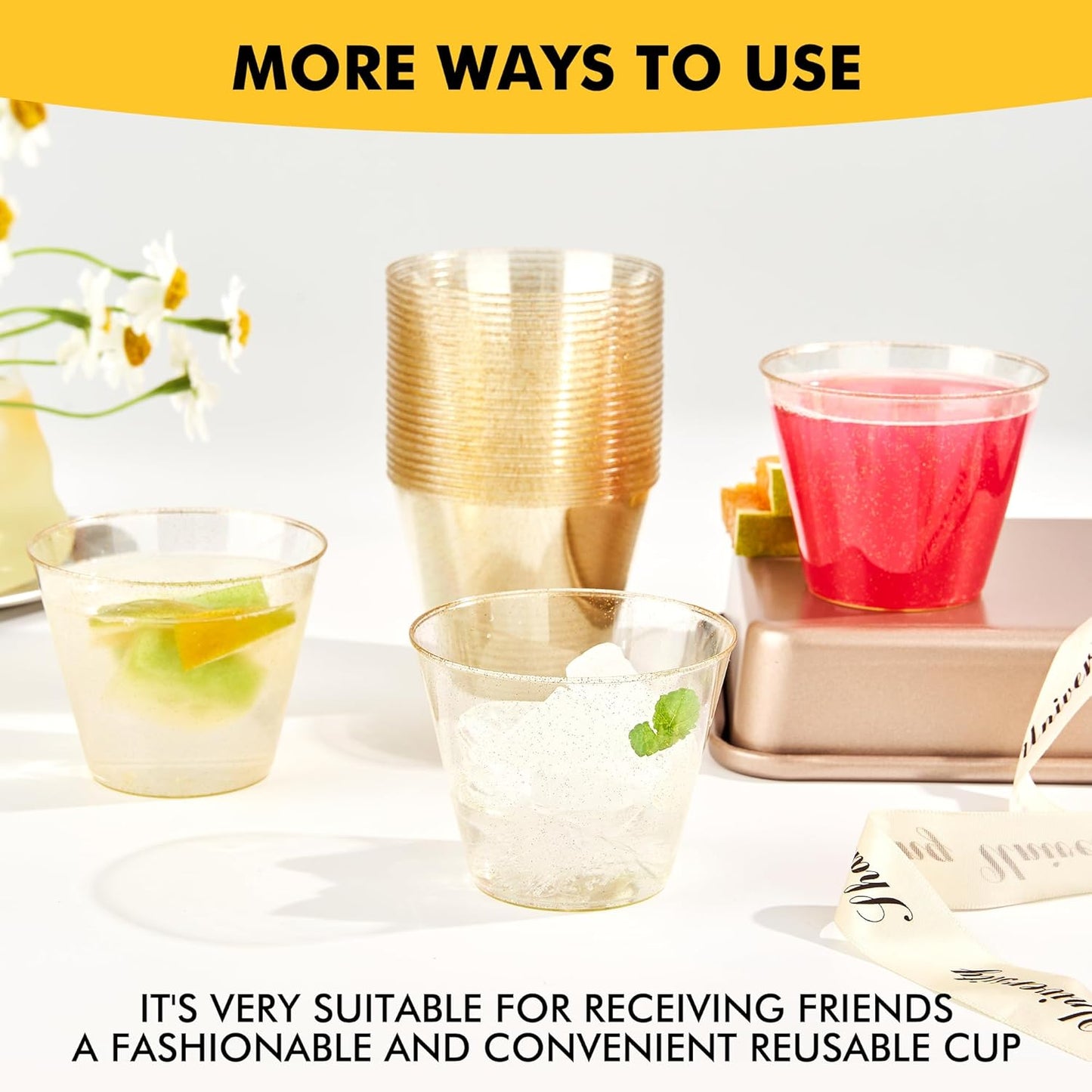 RACETOP 200 Pack 9 oz Clear Plastic Cups for Party, Disposable Clear Cup, Disposable Cups, Wine Glasses Cups, Plastic Cocktail Glasses