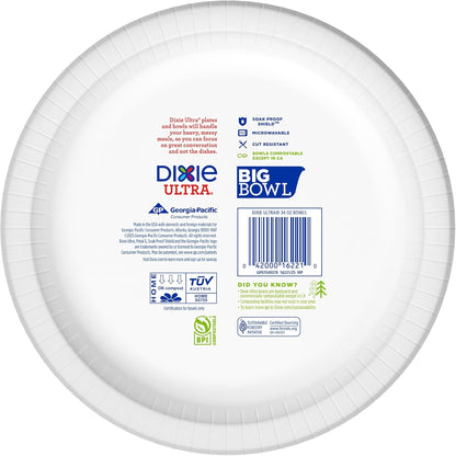 Dixie Ultra Extra Large Paper Bowls, 34 oz, 34 Count, Compostable, Microwave Safe, Disposable Bowls for Heavy Meals, Soups, Stews, and Everyday Use