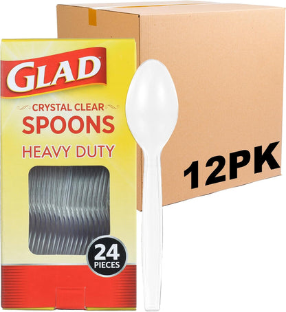 Glad Clear Plastic Spoons, Disposable Plastic Utensils for Parties Events and Everyday Meals, Sturdy Clear Plastic Cutlery for Easy Cleanup and Convenience, 24 Count