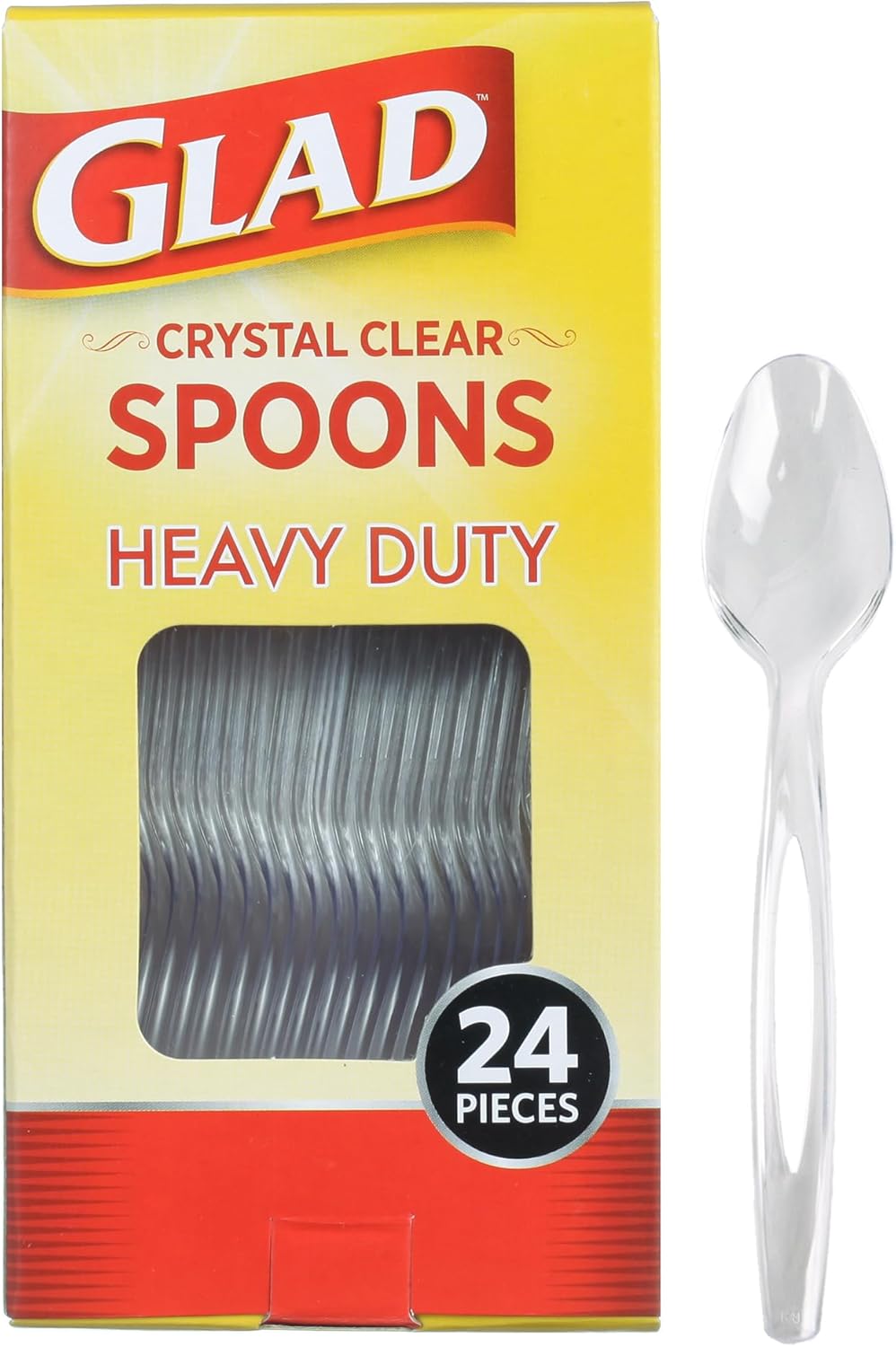 Glad Clear Plastic Spoons, Disposable Plastic Utensils for Parties Events and Everyday Meals, Sturdy Clear Plastic Cutlery for Easy Cleanup and Convenience, 24 Count