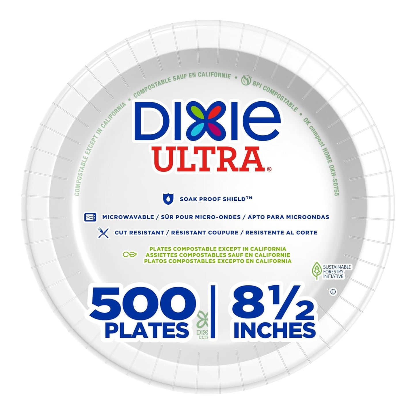 Dixie Ultra 10 Inch Heavy-Weight Paper Plates By GP PRO, Pathways Botanical Design, 500 Count (125 Disposable Plates Per Pack, 4 Packs Per Case), SXP10PATH