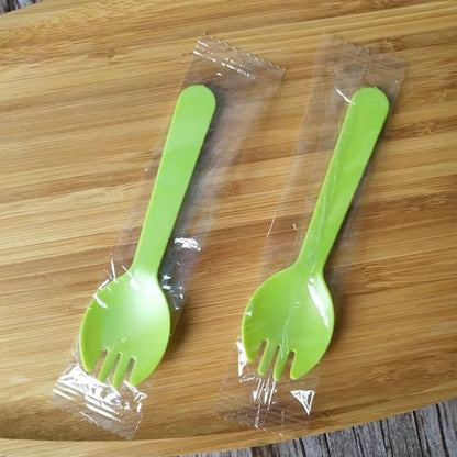 100PCS Disposable Sporks, Individually Wrappe Eco-Friendly Durable Plastic Spork, 2 in 1 Forks and Spoons Great for School Lunch, Picnics or Restaurant and Party Supply (Black)