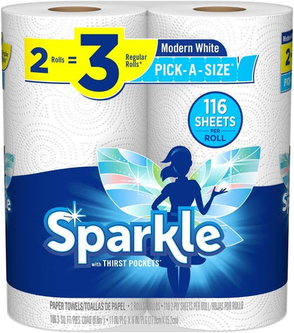 Sparkle Pick-A-Size Paper Towels, 6 Double Rolls (660 Sheets Total) - Strong 2-Ply Towels for Kitchen Cleanup and Everyday Messes