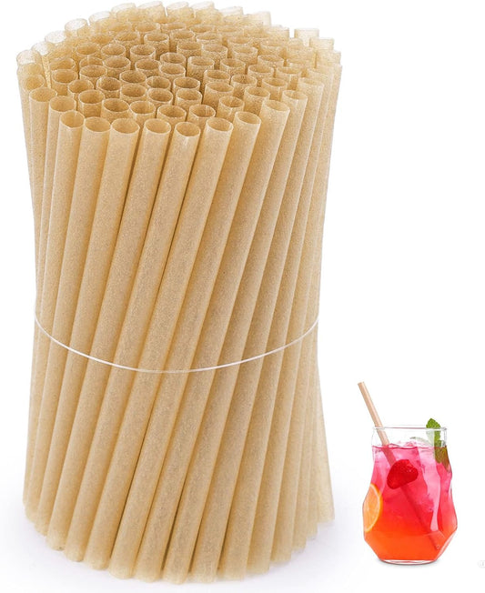 HANSGO Sugarcane Straws, 200PCS Drink Straws Disposable for Hot Cold Drinks, Coffee, Cocktail, Juice Home Favor, The Beach Party, Natural Brown