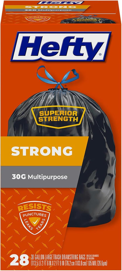 Hefty Strong Large Trash Bags, Black, 30 Gallon, 74 Count