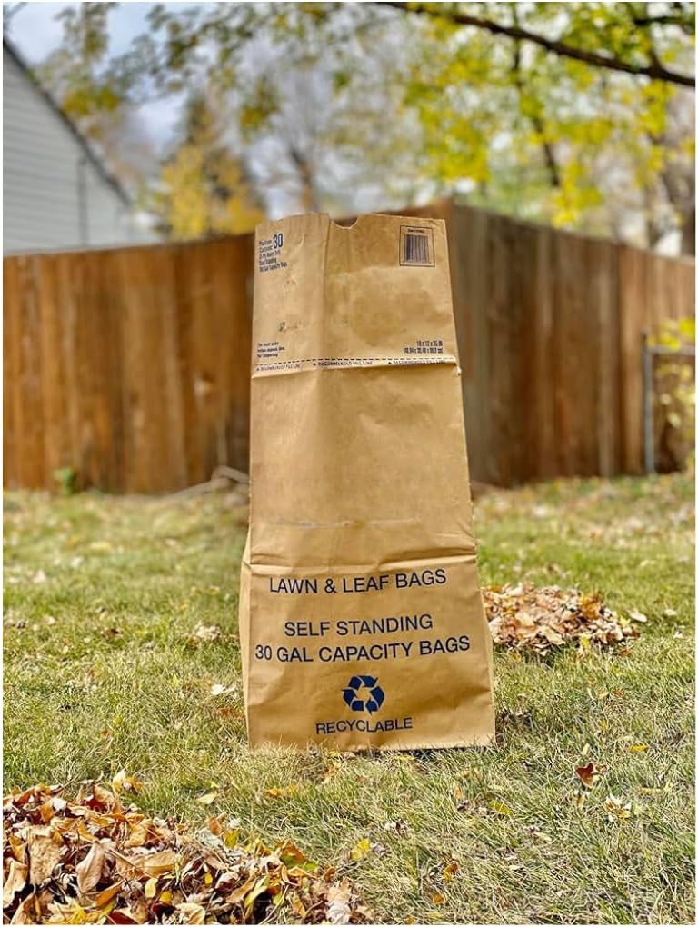 30 Gallon Lawn & Leaf 2-Ply Heavy-Duty Yard Waste Compost Refuse Paper Bags with Necessia Gardening Gloves, Eco-Friendly, Tear Resistant, Self Standing, Biodegredable, Made in USA, 30 Count