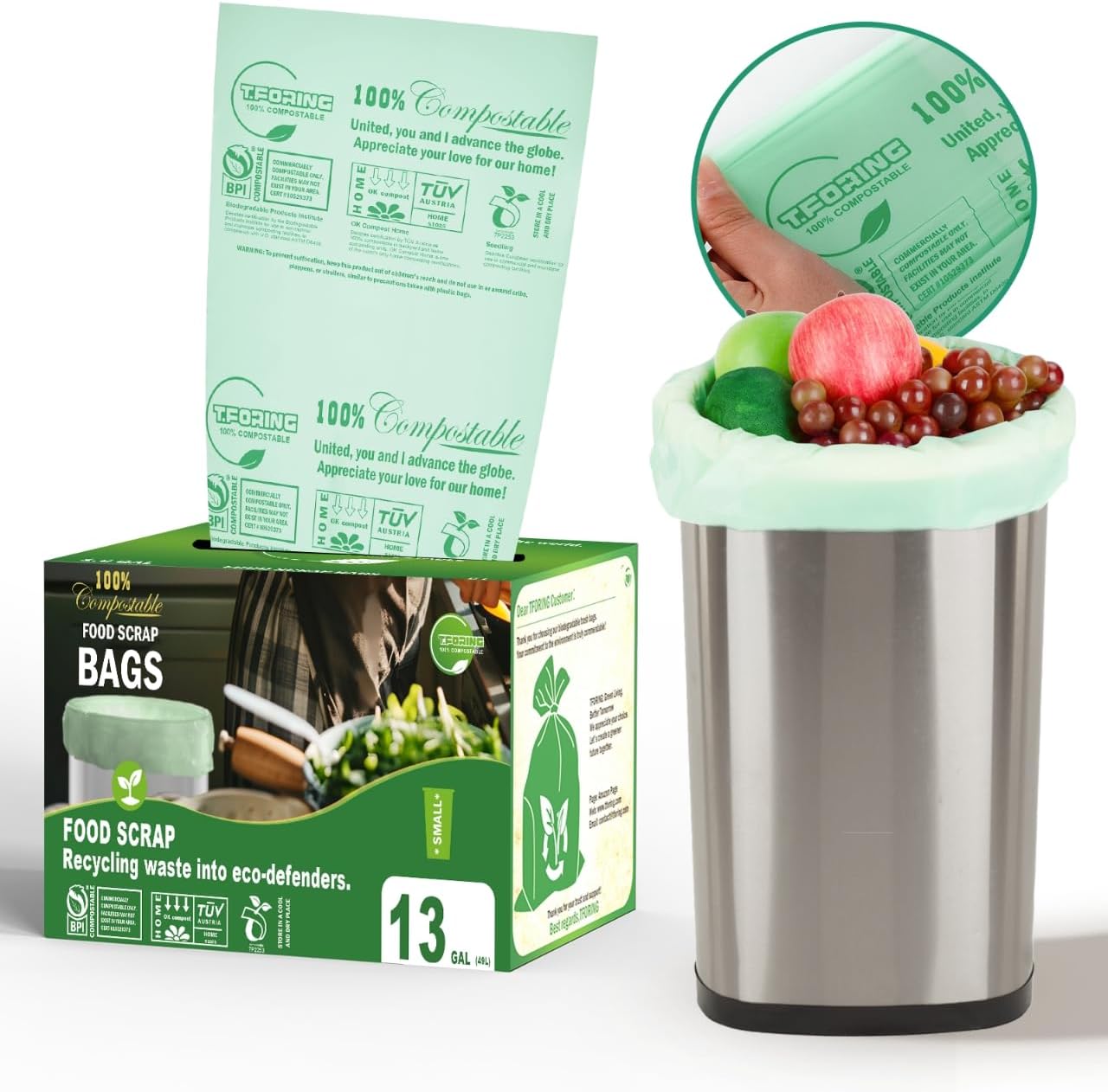 1.2 Gallon Compost Bags, 4.5 Liter, 0.8 Mil,80 Count Compostable Trash Bags, Small Kitchen Food Scrap Waste Bags, ASTM D6400, US BPI, CMA and Europe OK compost HOME Certified
