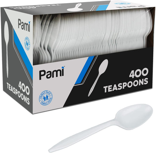 PAMI Medium-Weight Disposable Plastic Forks [400-Pack] - Bulk White Plastic Silverware For Parties, Weddings, Catering Food Stands, Takeaway Orders & More- Sturdy Single-Use Partyware Forks