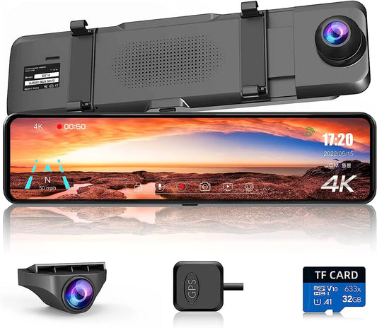 JOMISE 4K Mirror Dash Cam, 11" Rear View Mirror Camera, 2160P Rearview Mirror Backup Camera, Mirror Dash Cam Front and Rear, IPS Touch Screen, Type-C Connector, Parking Monitor, Free 32GB Card-G814
