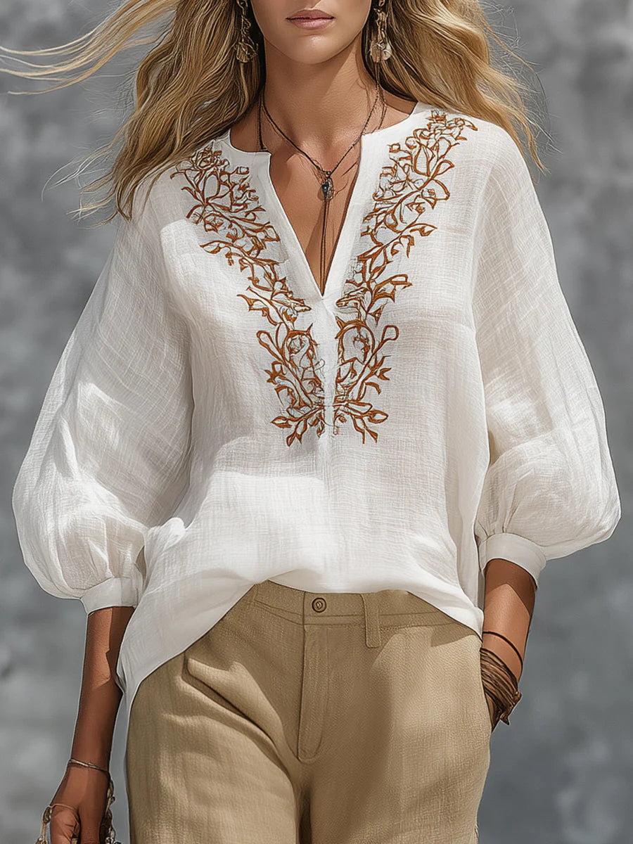 🔥Summer Arrivals🌟Loose-fitting V-neck Linen And Cotton Shirt