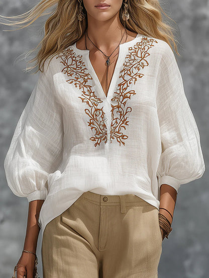 🔥Summer Arrivals🌟Loose-fitting V-neck Linen And Cotton Shirt