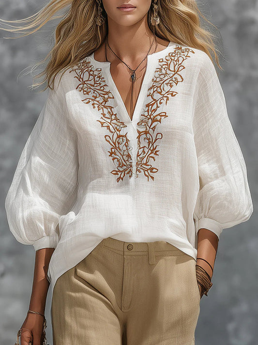 🔥Summer Arrivals🌟Loose-fitting V-neck Linen And Cotton Shirt