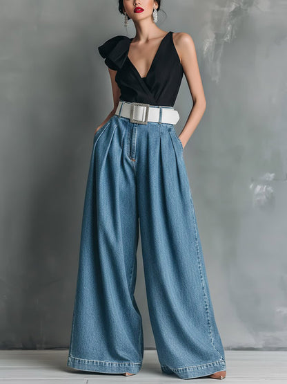 🔥Summer Arrivals🌟Women's High-waisted Casual Loose-fitting Wide-leg Jeans