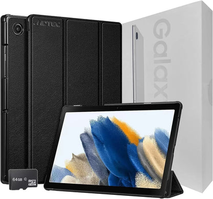 Galaxy Tab A8 10.5” Inch 32 GB Wi-Fi Android 11 Touchscreen International Tablet Bundle – MDTec Hard Back Tri-Fold Stand Cover Case and 64GB microSD Card [Gray]