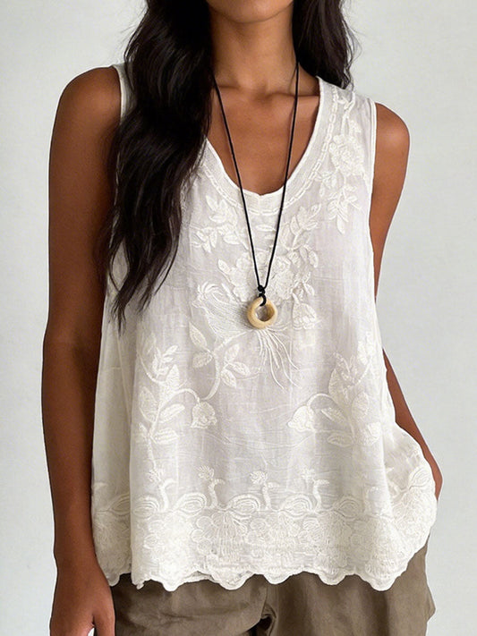 🔥Summer Arrivals🌟Women's Vintage Lace Sleeveless Cotton And Linen Vest Top