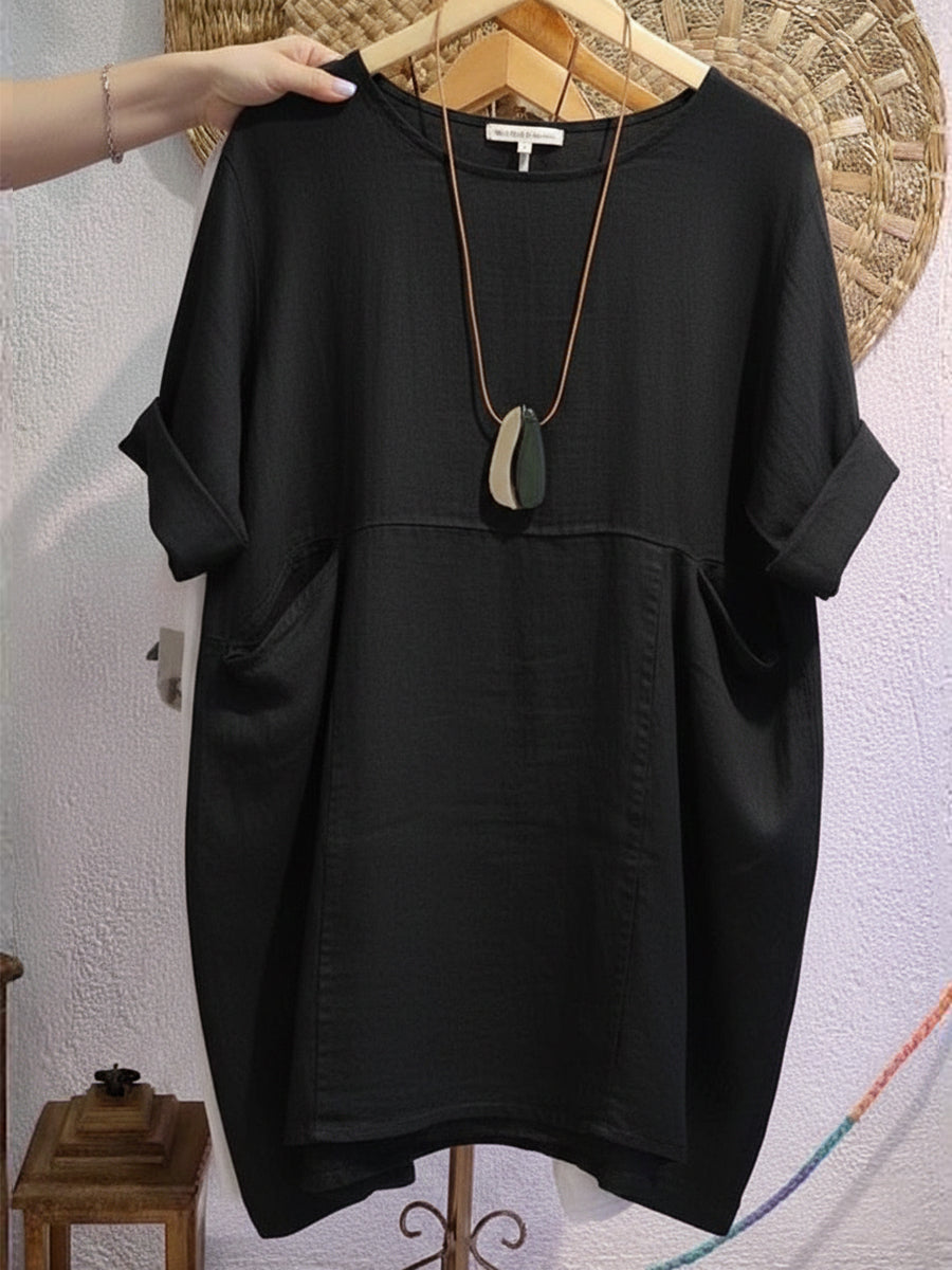 🔥Summer Arrivals🌟Women's Linen And Cotton Round-neck Dress