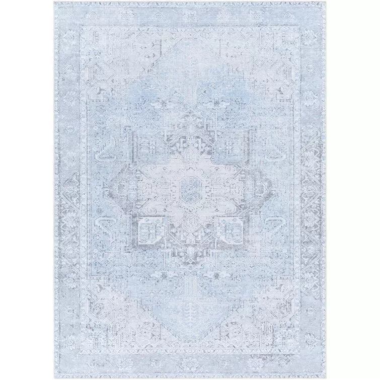 Mya Machine Washable Oriental Brick Red/Light Gray Area Rug