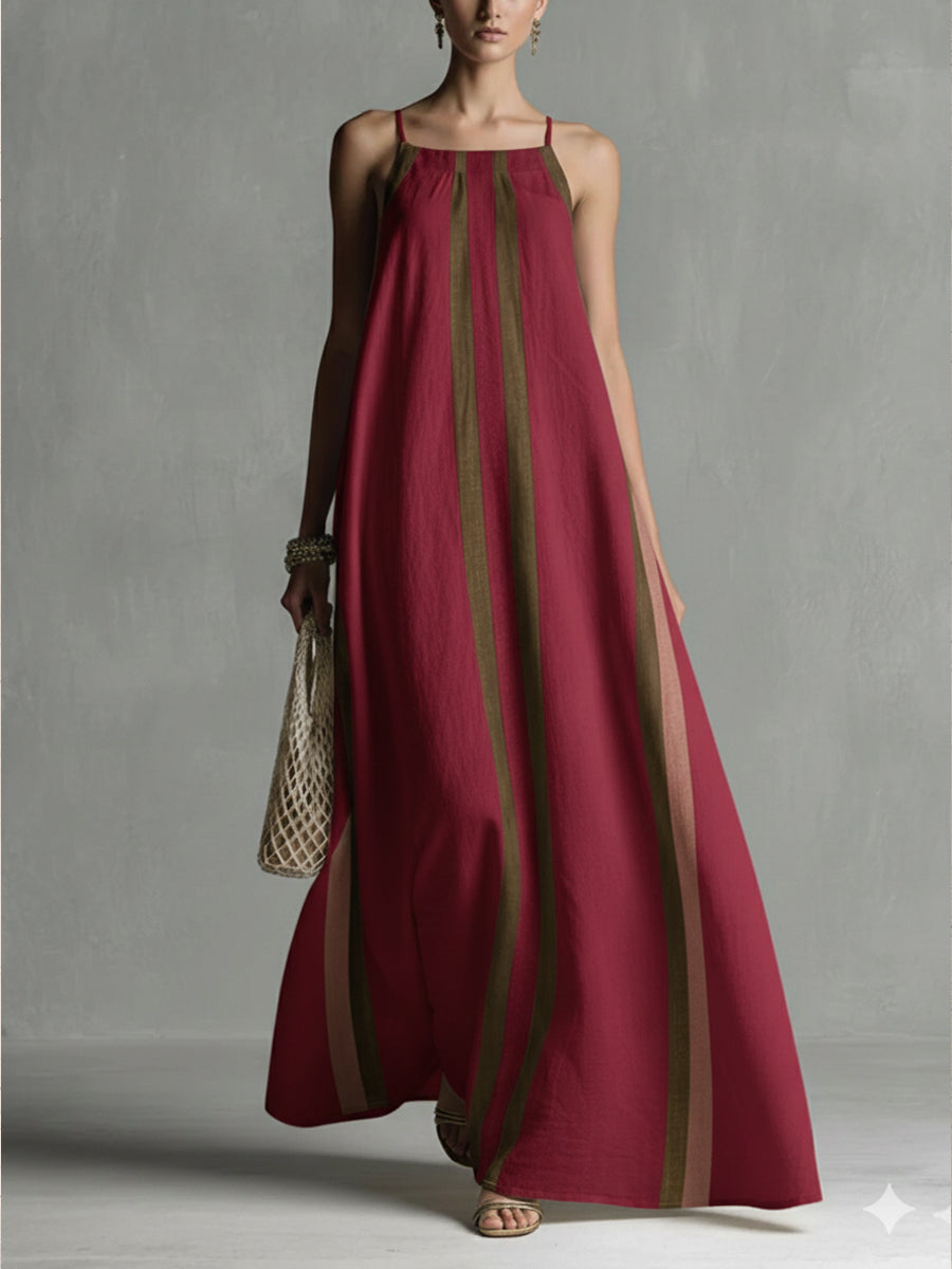 🔥Summer Arrivals🌟Casual Striped Linen And Cotton Maxi Sleeveless Dress