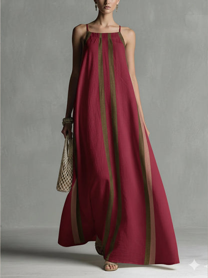 🔥Summer Arrivals🌟Casual Striped Linen And Cotton Maxi Sleeveless Dress