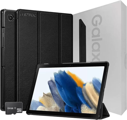 Galaxy Tab A8 10.5” Inch 32 GB Wi-Fi Android 11 Touchscreen International Tablet Bundle – MDTec Hard Back Tri-Fold Stand Cover Case and 64GB microSD Card [Gray]