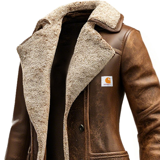 Carhartt Women's Vintage Brown Suede Leather Coat With Shearling Lining