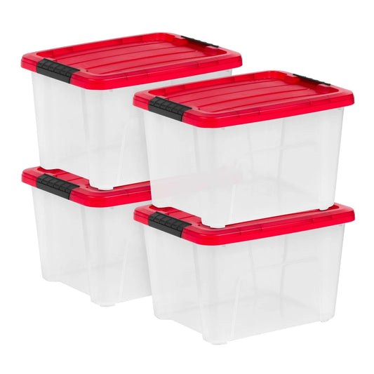 20.5 QT Stackable Holiday Storage Bins, Clear/Red (4-Pack)