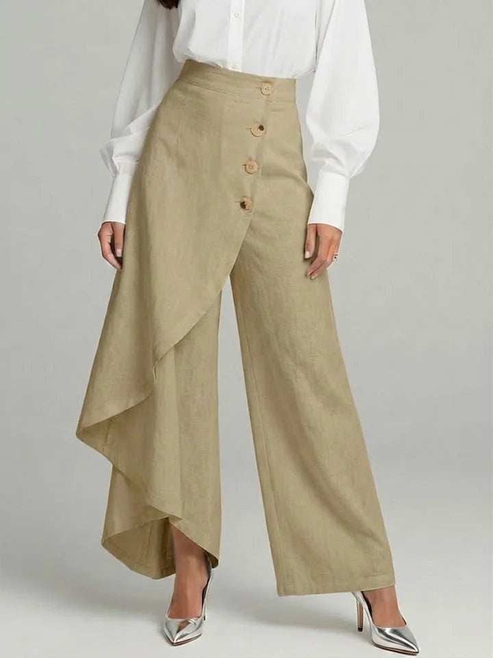 🔥Summer Arrivals🌟Women's Solid Color Elastic Waist Casual Loose Linen Wide-leg Pants