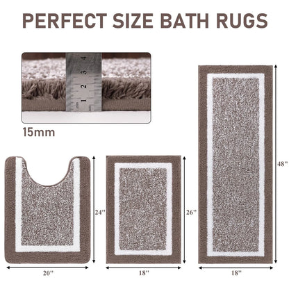 3 Piece Bath Mat Set Bathroom Rugs,Non Slip Plush Bathroom Mats,Absorbent Shaggy Bathroom Rug Set with U-Shaped Contour Toilet