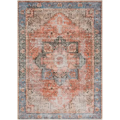 Mya Machine Washable Oriental Brick Red/Light Gray Area Rug