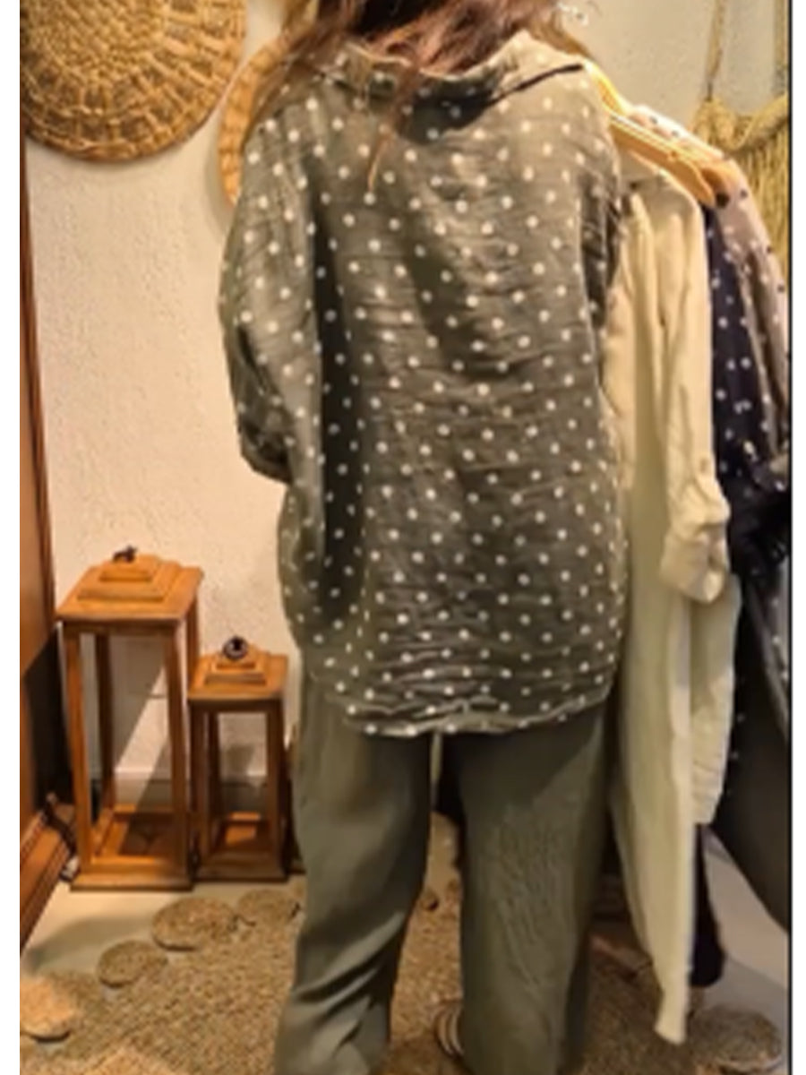 🔥Summer Arrivals🌟Casual Polka Dot Linen And Cotton Shirt And Trousers Two-piece Set