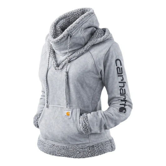 🔥𝗖𝗹𝗲𝗮𝗿𝗮𝗻𝗰𝗲 𝗦𝗮𝗹𝗲🌟Gray-Women's Retro Suede Thickened Warm Pile Collar Hooded Sweatshirt