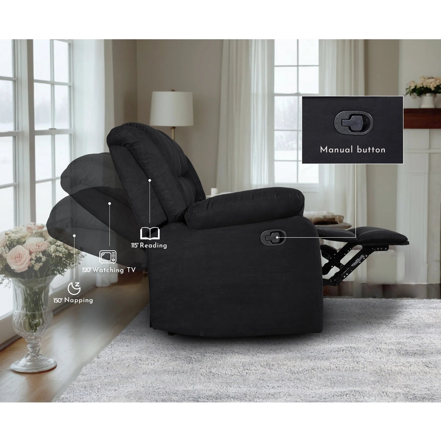 Modern 3-Piece Manual Reclining Living Room Sofa Set with Dropdown Table and Console
