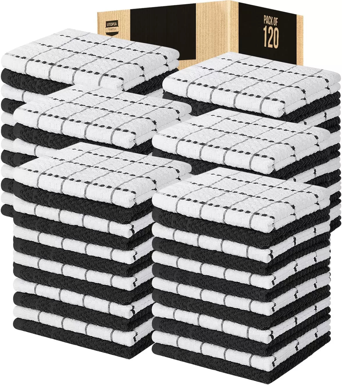 Kitchen Towels 12 Pack, 15 x 25 Inches, 100% Ring Spun Cotton Super Soft and Absorbent Linen Dish Towels, Tea Towels and Bar Towels Set (Black)