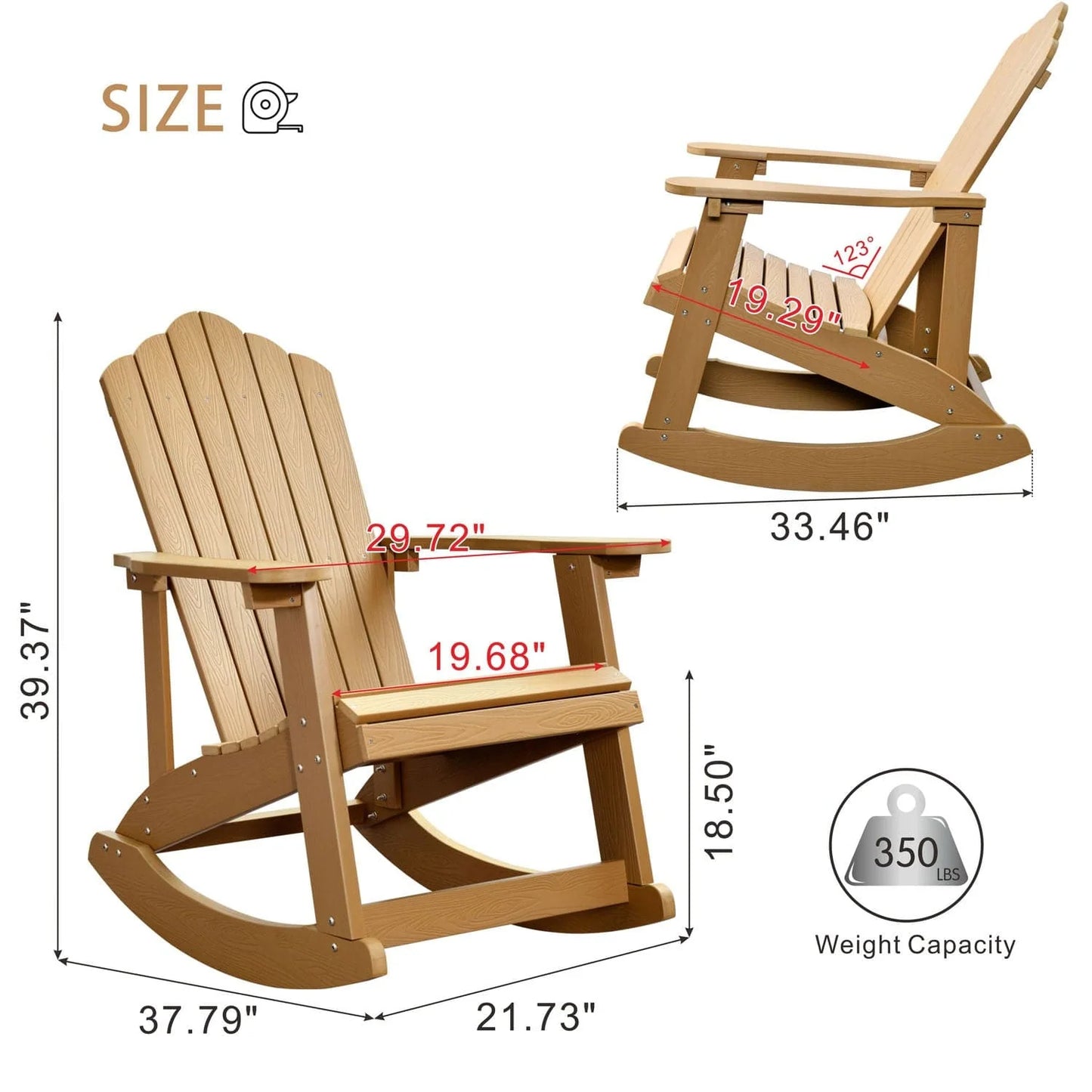Ovios  Rocking Adirondack Chair 2-Piece Waterproof Plastic Frame