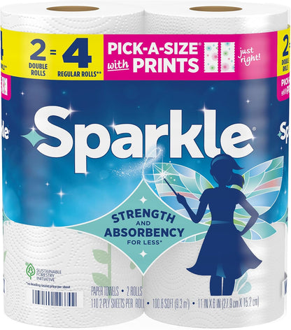 Sparkle Pick-A-Size Paper Towels, 6 Double Rolls (660 Sheets Total) - Strong 2-Ply Towels for Kitchen Cleanup and Everyday Messes