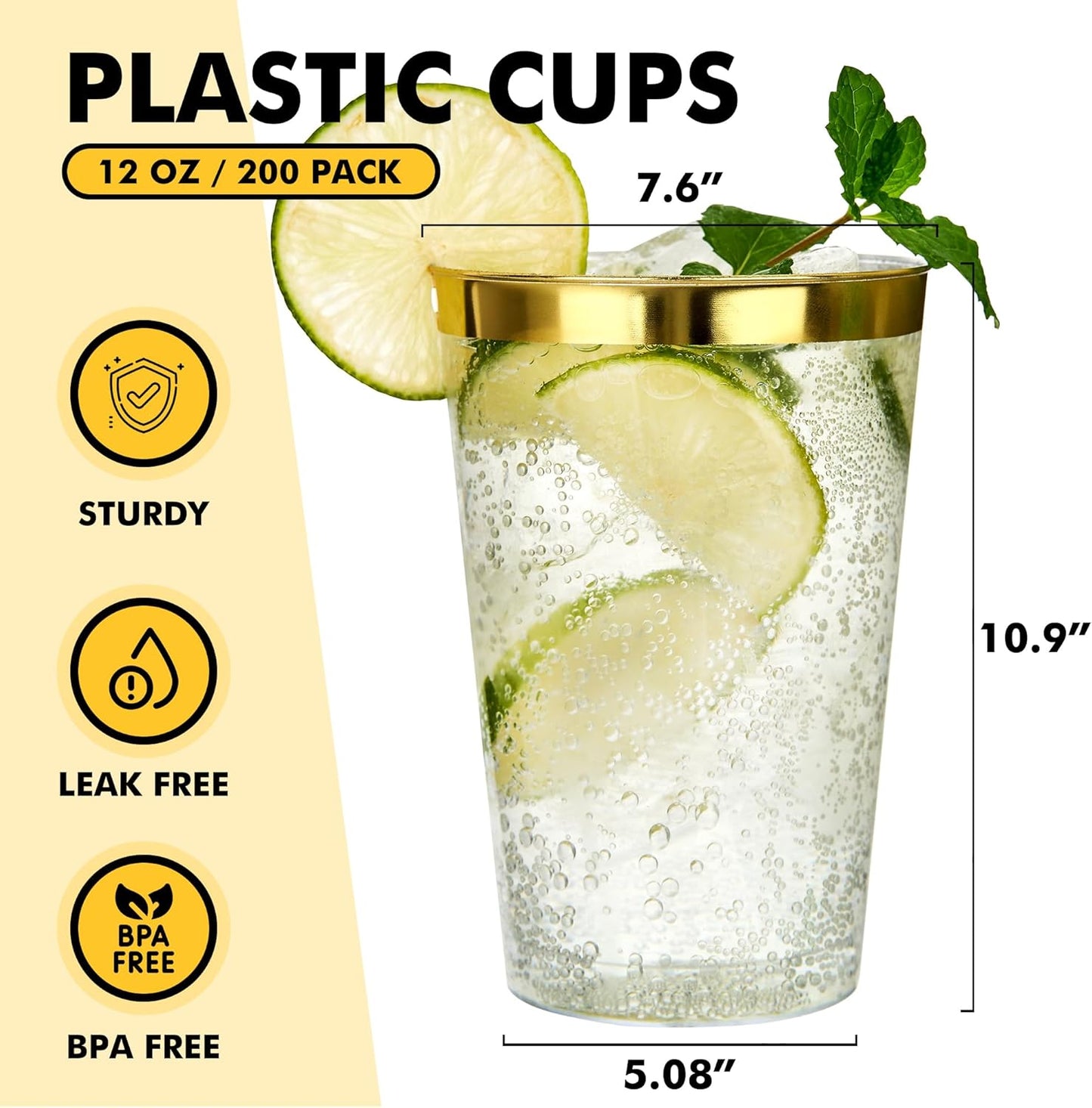 RACETOP 200 Pack 9 oz Clear Plastic Cups for Party, Disposable Clear Cup, Disposable Cups, Wine Glasses Cups, Plastic Cocktail Glasses