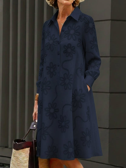🔥Summer Arrivals🌟Elegant Floral Embroidered Shirt-collar Dress