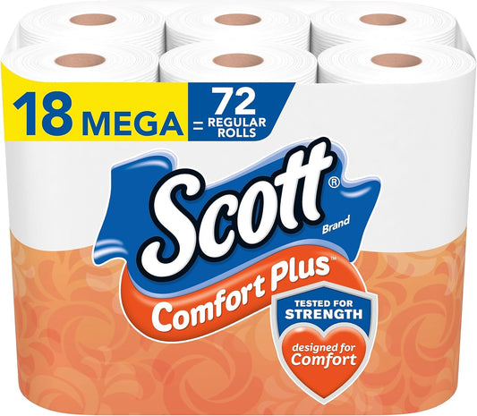 Scott ComfortPlus Toilet Paper, 12 Triple Rolls, 231 Sheets per Roll, Septic-Safe, 1-Ply Toilet Tissue