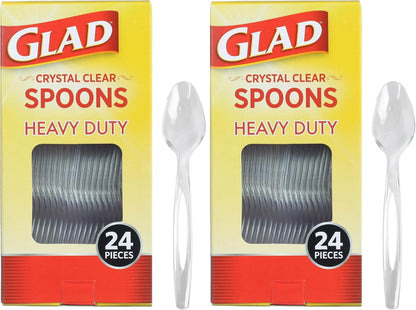 Glad Clear Plastic Spoons, Disposable Plastic Utensils for Parties Events and Everyday Meals, Sturdy Clear Plastic Cutlery for Easy Cleanup and Convenience, 24 Count