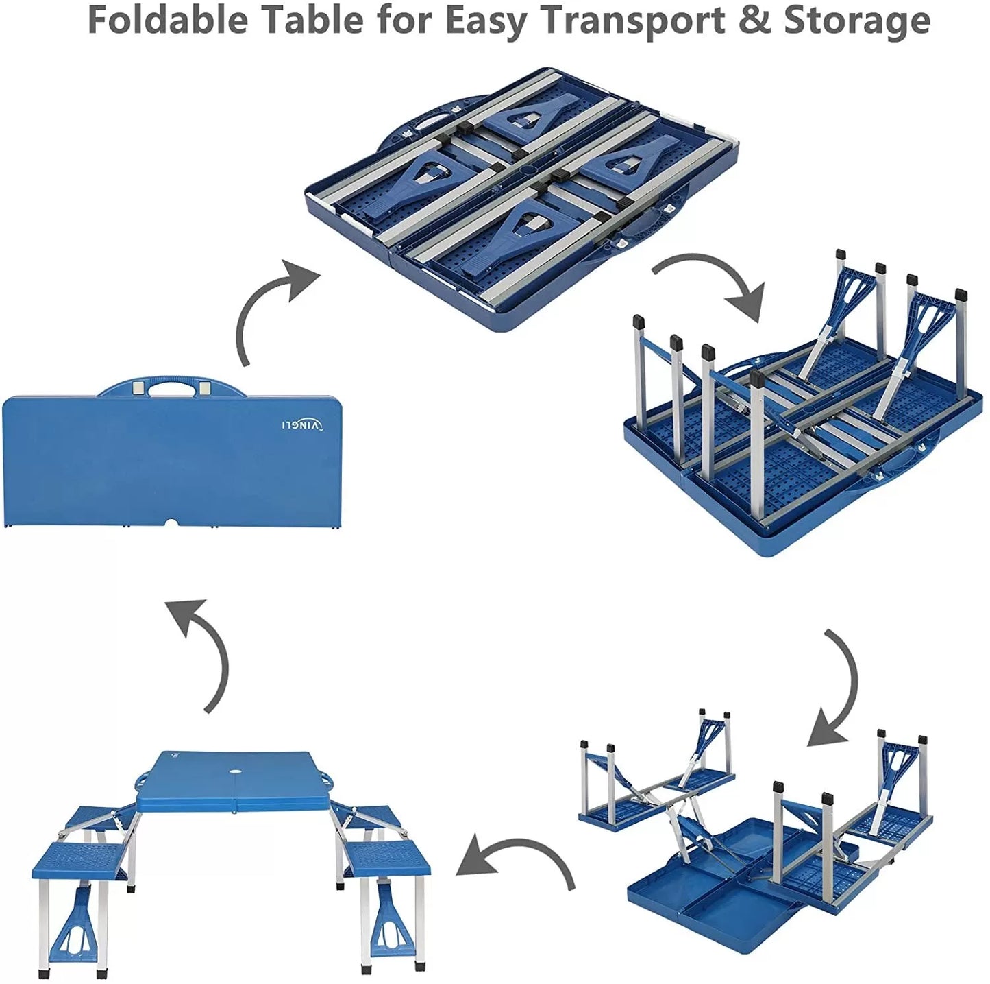 4 Ft  Portable Foldable Camping Picnic Table Set 220 Lbs Support 4-Seats Aluminum Frame Blue