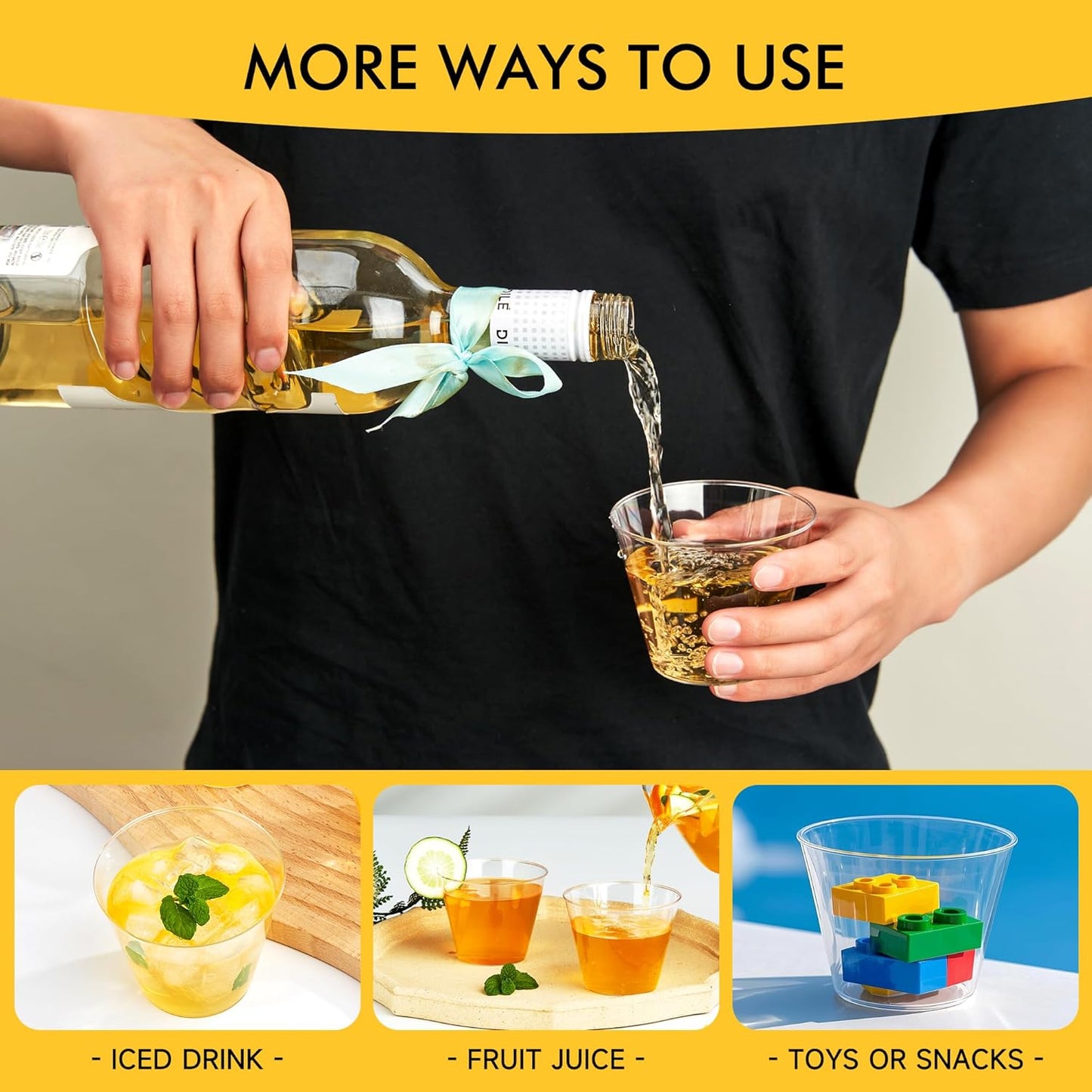 RACETOP 200 Pack 9 oz Clear Plastic Cups for Party, Disposable Clear Cup, Disposable Cups, Wine Glasses Cups, Plastic Cocktail Glasses