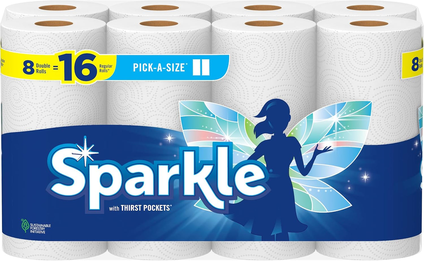 Sparkle Pick-A-Size Paper Towels, 6 Double Rolls (660 Sheets Total) - Strong 2-Ply Towels for Kitchen Cleanup and Everyday Messes