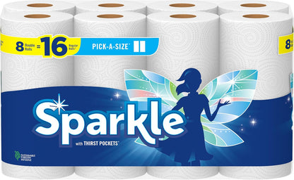 Sparkle Pick-A-Size Paper Towels, 6 Double Rolls (660 Sheets Total) - Strong 2-Ply Towels for Kitchen Cleanup and Everyday Messes