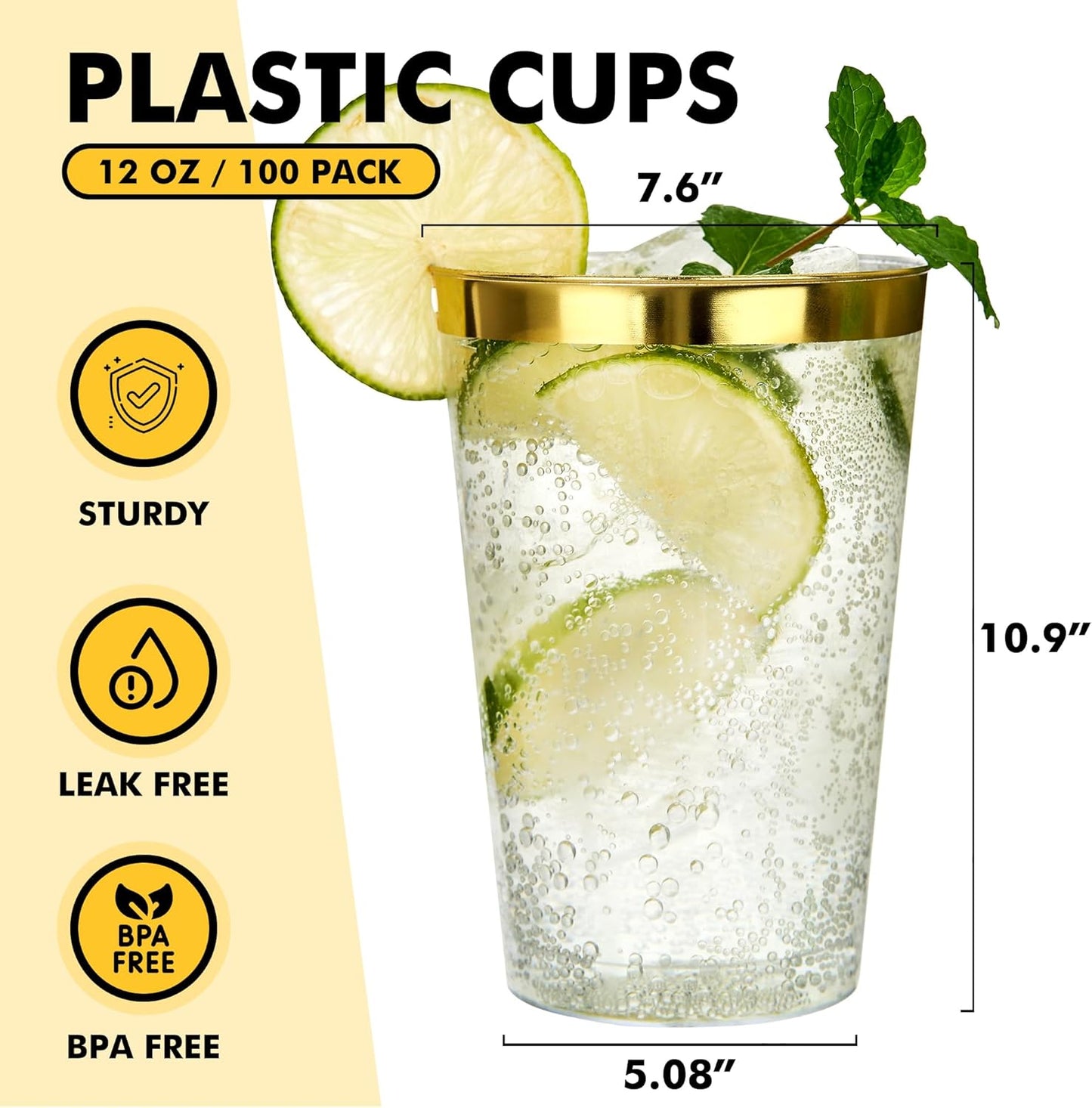 RACETOP 200 Pack 9 oz Clear Plastic Cups for Party, Disposable Clear Cup, Disposable Cups, Wine Glasses Cups, Plastic Cocktail Glasses