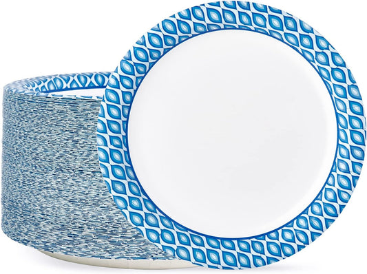 MUCHII 8.375 Inch Disposable Paper Plates, 300 Count Soak and Cut Proof Printed Paper Plates for Daily Use, Holiday for Family Gatherings, Parties, Picnic