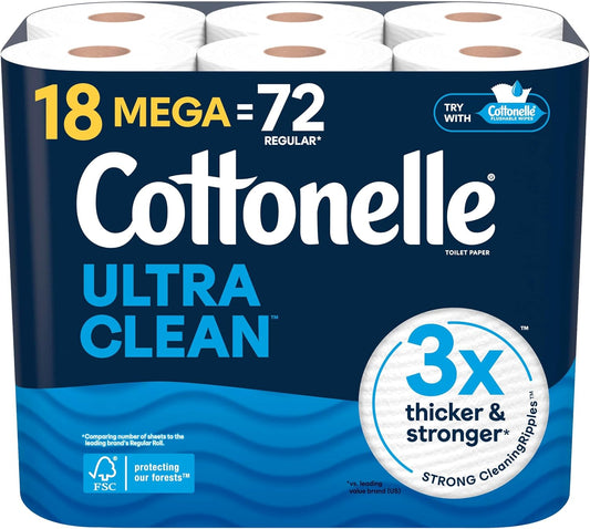 Cottonelle Ultra Clean Toilet Paper, 9 Mega Rolls = 36 Regular Rolls, Packaging May Vary
