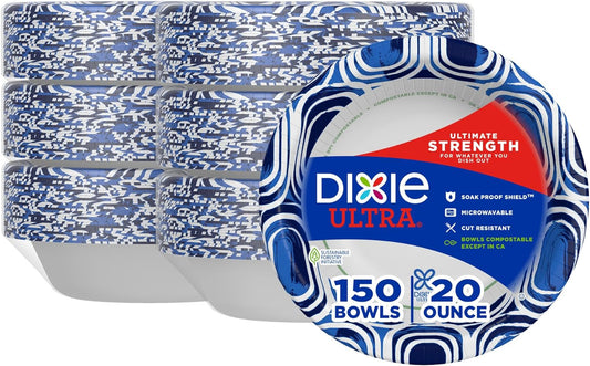 Dixie Ultra, Large Paper Bowls, 20 Oz, 56 Count, Microwave Safe, Compostable, Disposable Bowls Great For Breakfast, Lunch, And Dinner Meals