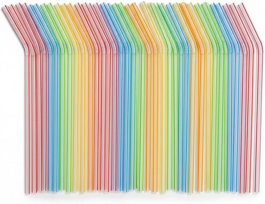 Flexible Plastic Straws Disposable, Vibrant & Colorful Assortment Bendy, Stylish Drinking Straws for Every Occasion & Party Decoration, 175 Count