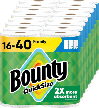 Bounty Quick-Size Paper Towels, White, 12 Family Triple = 40 Regular Rolls