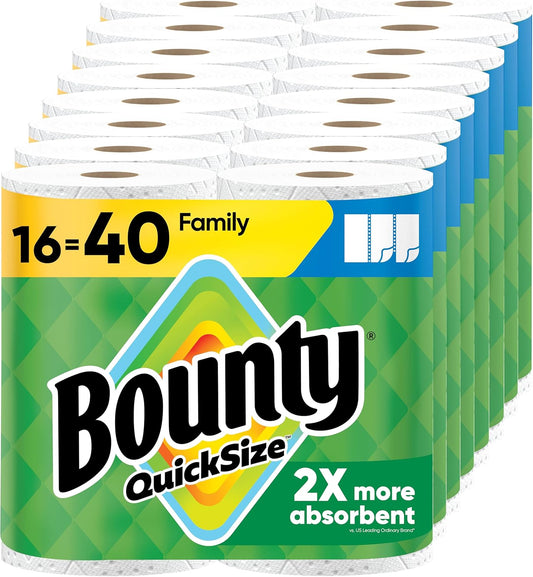 Bounty Quick-Size Paper Towels, White, 12 Family Triple = 40 Regular Rolls